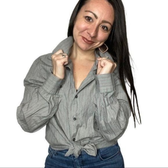 Dkny Tops - Y2K DKNY Slim Fit Button Down Blouse striped gray